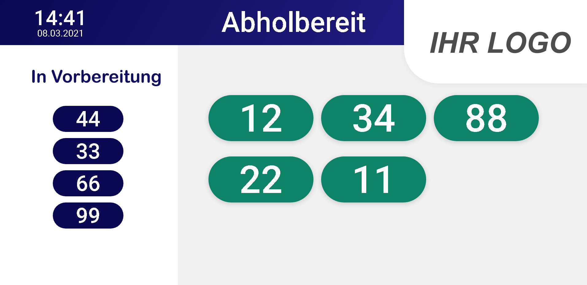 Pickupscreen - Kundenaufruf, Patienten-Aufruf, Gäste-Auftrufsystem
